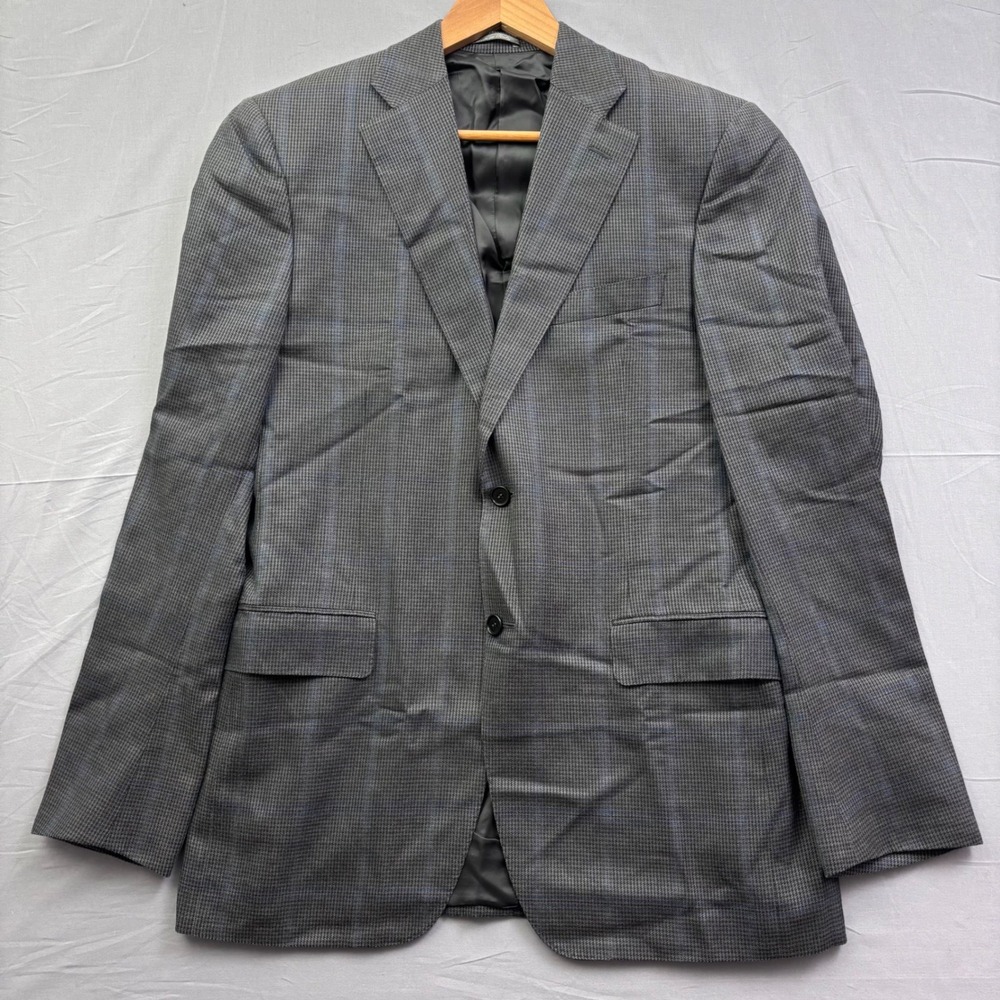Canali Mens Grey Blue‎ Glen Plaid Two Button Blazer Made in Italy US Size 40